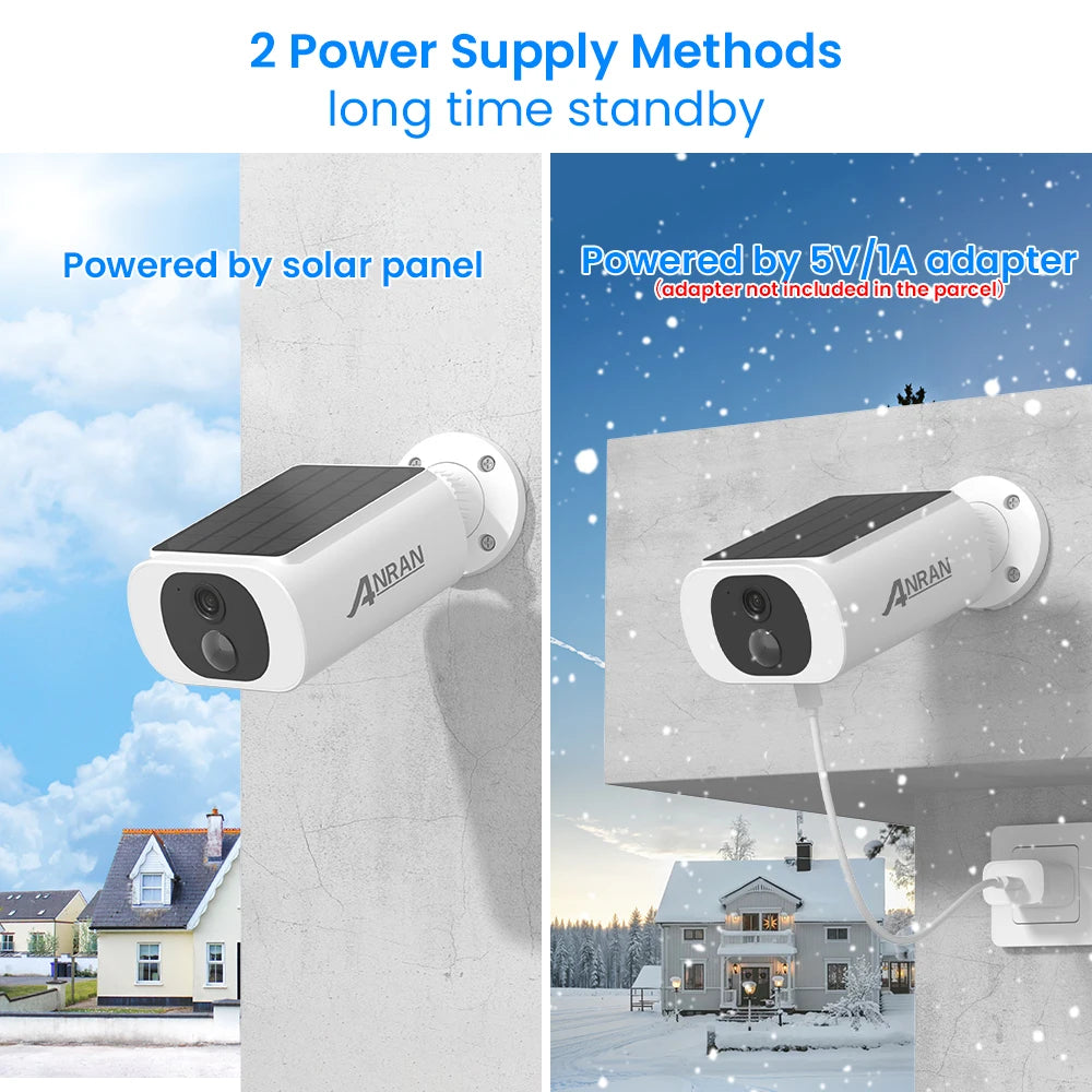 ANRAN 2K Solar Security Camera 3MP Outdoor Wireless 2.4G WIFI Camera Battery Camera Floodlight Color Night Vision Can't Add NVR