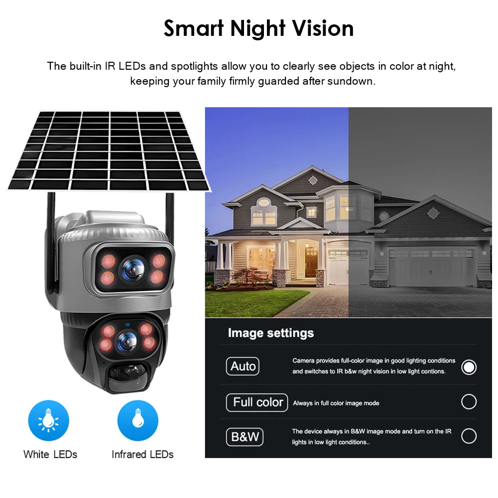 V380 Dual Lens 4G Camera Solar PIR Human Detection Night Vision Waterproof Security Video IP Camara 8MP 4K Battery CCTV Monitor