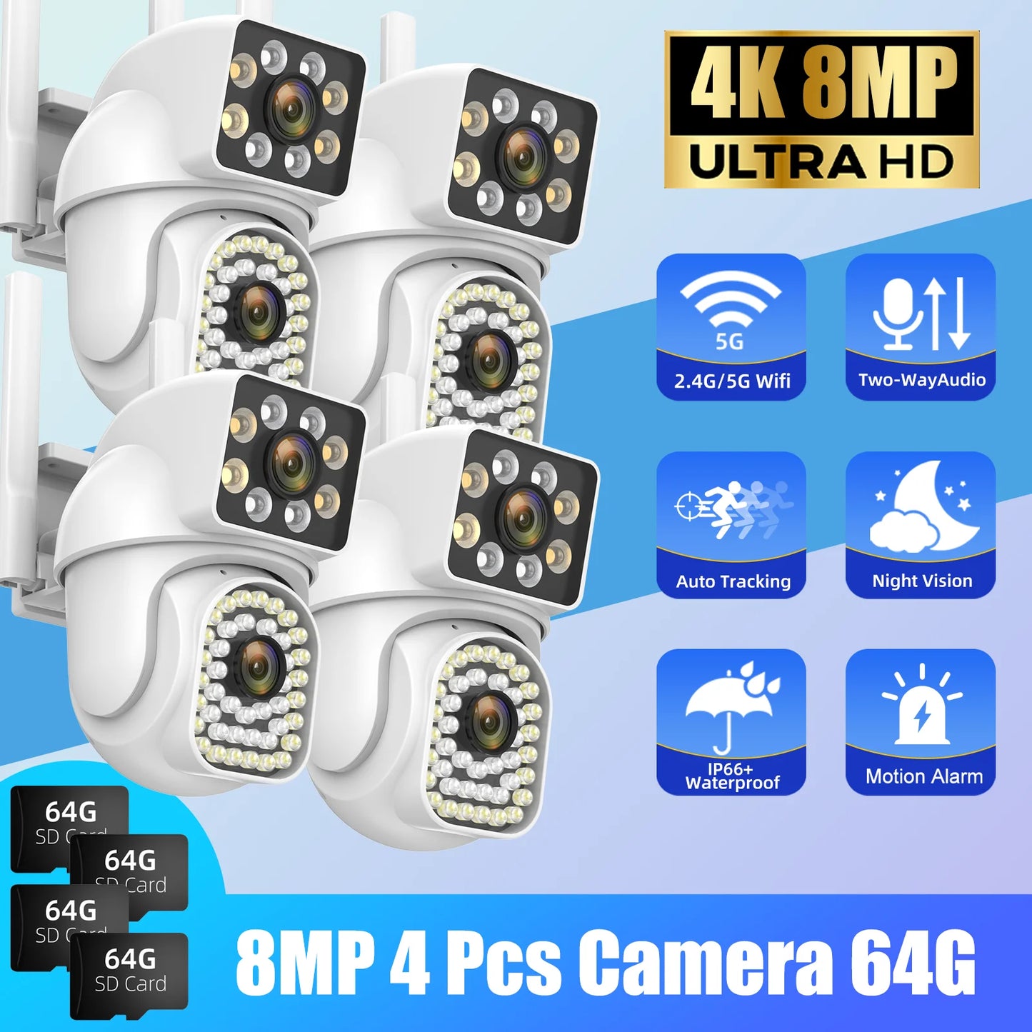 8MP 5G 4K PTZ IP WIFI Camera Dual Lens Surveillance 10X Zoom Security Cameras Outdoor Waterproof Color Night Vision Human Detect