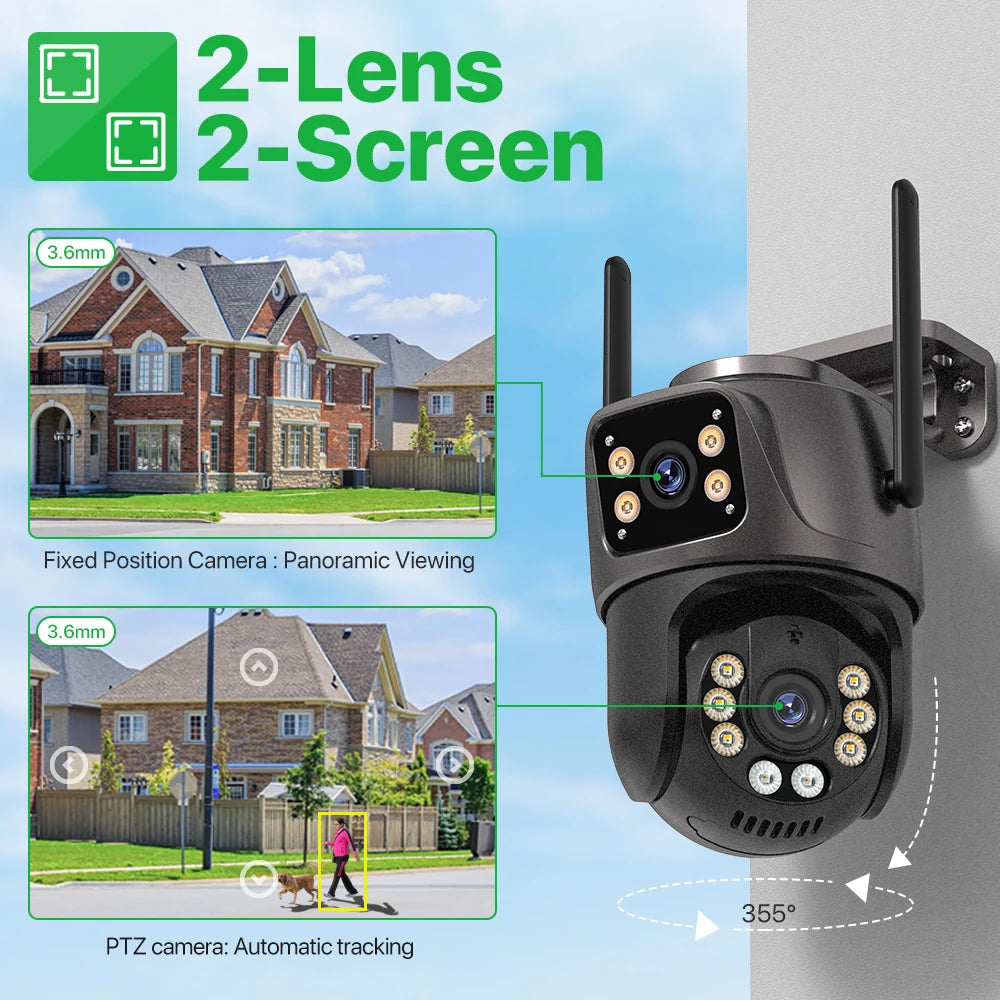 Three Lens Three Screen IP 12MP Camera WiFi External Dual Lens Auto Track Security PTZ 8MP HD Camera iCsee Video Surveillance