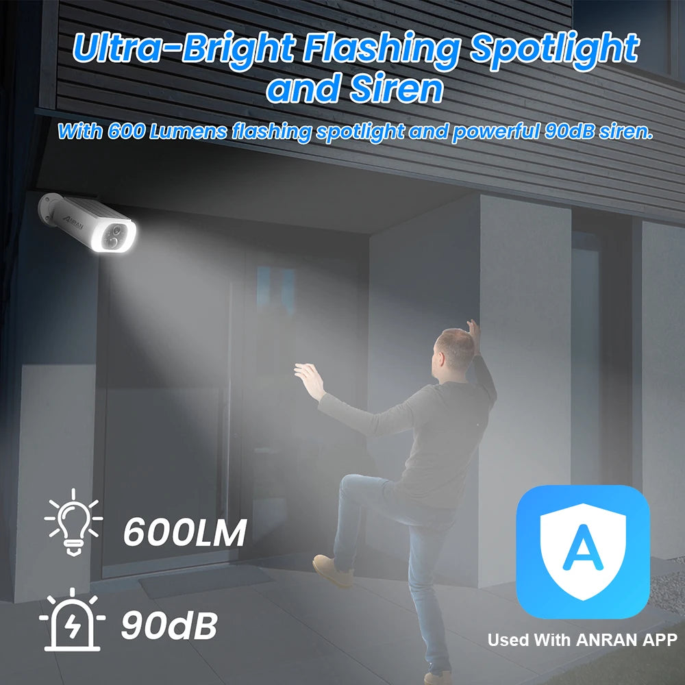 ANRAN Outdoor Solar Security Camera with Battery 3MP 2.4G WIFI Camera Battery Cloud Storage Color Night Vision Can't Add NVR