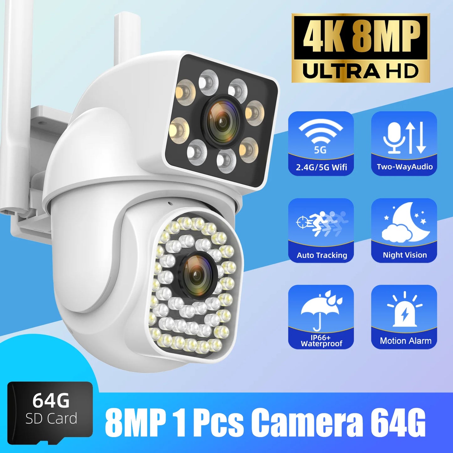 8MP 5G 4K PTZ IP WIFI Camera Dual Lens Surveillance 10X Zoom Security Cameras Outdoor Waterproof Color Night Vision Human Detect