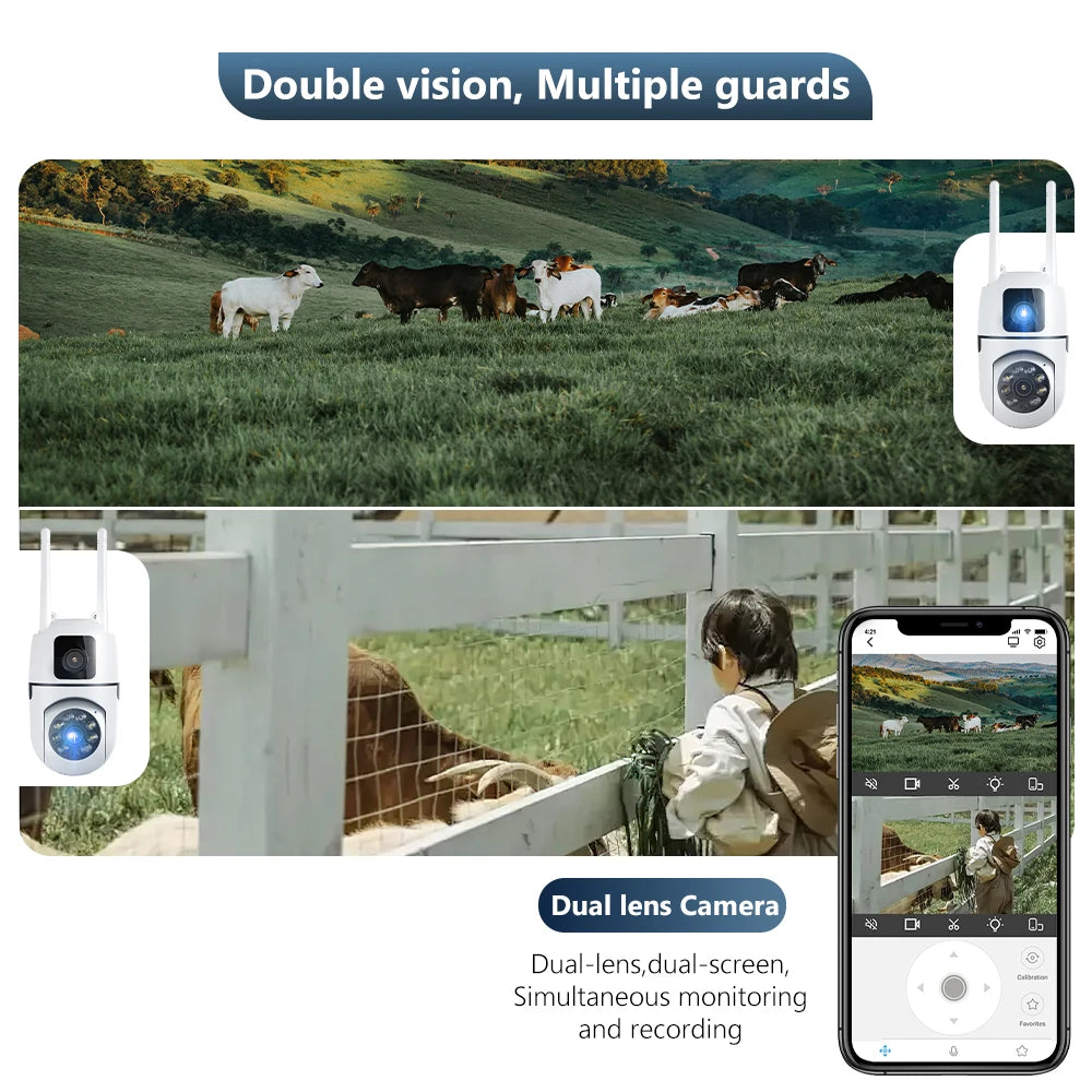 8MP Dual Lens IP Camera Outdoor Wifi Surveillance Camera PTZ Dual Screen AI Auto Tracking  Security Protection Video Waterproof