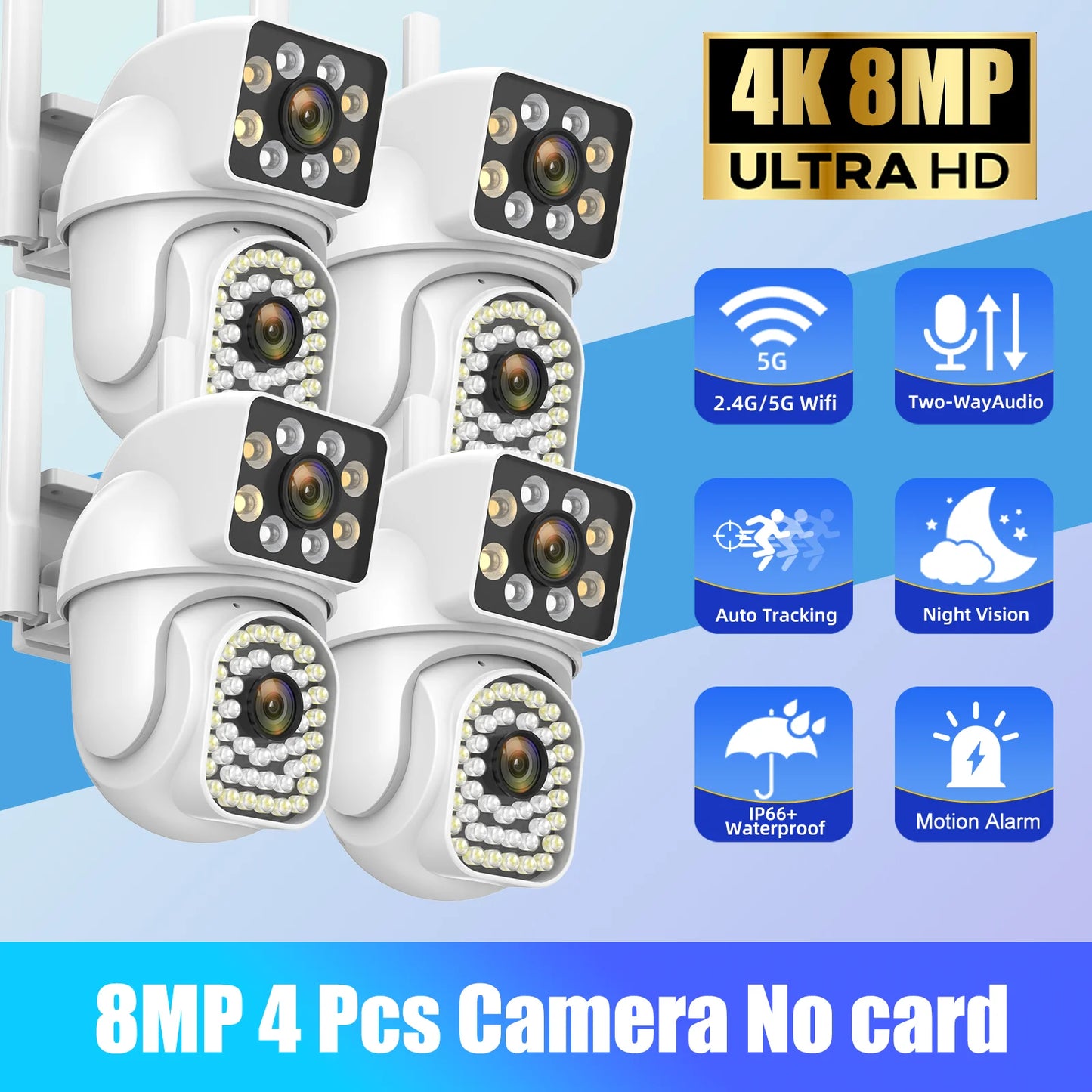 8MP 5G 4K PTZ IP WIFI Camera Dual Lens Surveillance 10X Zoom Security Cameras Outdoor Waterproof Color Night Vision Human Detect