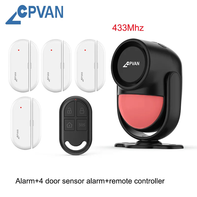 CPVAN Motion Detector for Home Burglary Security Protection Wireless Motion Sensor with Door Sensor Alarm and Remote Control