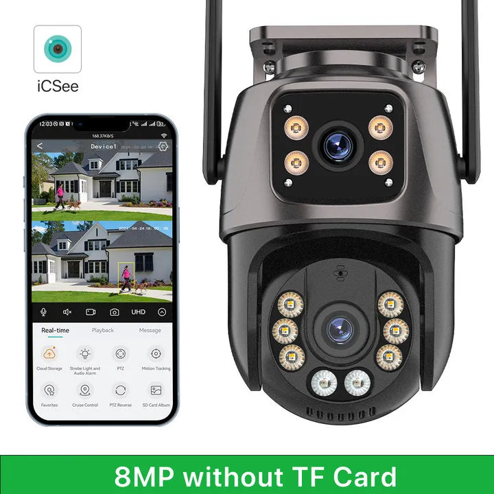 Three Lens Three Screen IP 12MP Camera WiFi External Dual Lens Auto Track Security PTZ 8MP HD Camera iCsee Video Surveillance