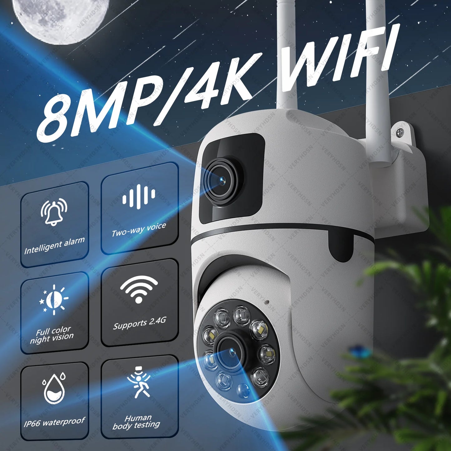 8MP Dual Lens IP Camera Outdoor Wifi Surveillance Camera PTZ Dual Screen AI Auto Tracking  Security Protection Video Waterproof