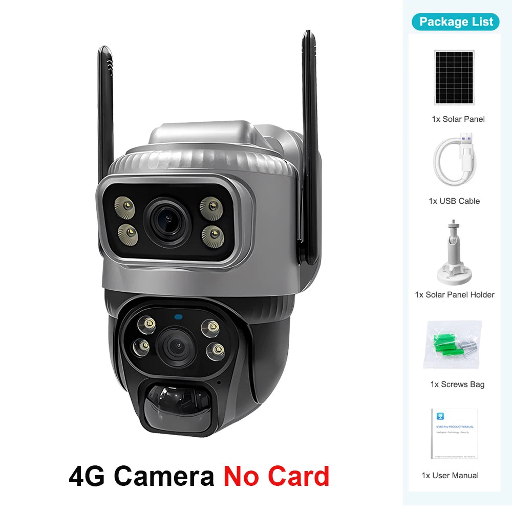 V380 Dual Lens 4G Camera Solar PIR Human Detection Night Vision Waterproof Security Video IP Camara 8MP 4K Battery CCTV Monitor