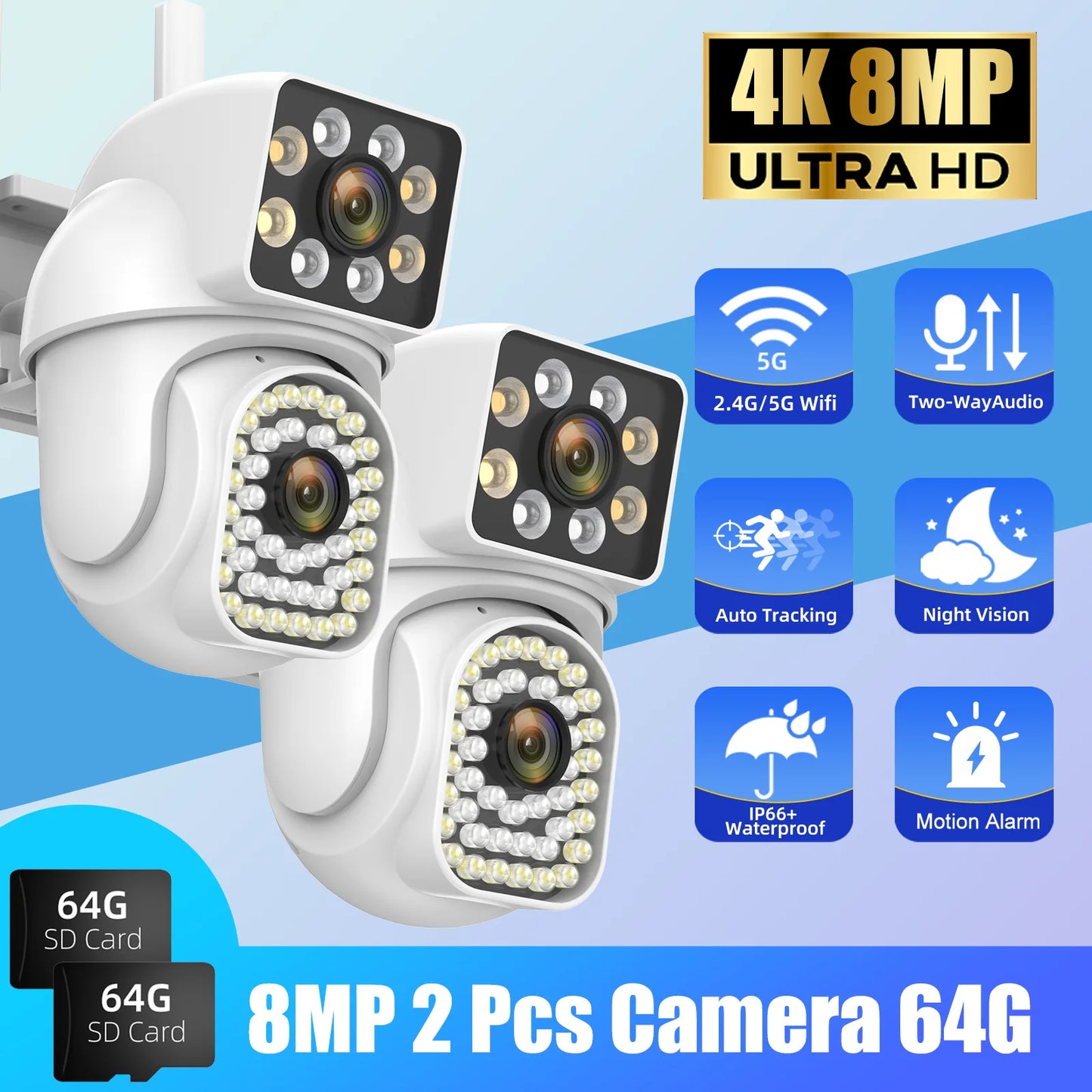 8MP 5G 4K PTZ IP WIFI Camera Dual Lens Surveillance 10X Zoom Security Cameras Outdoor Waterproof Color Night Vision Human Detect