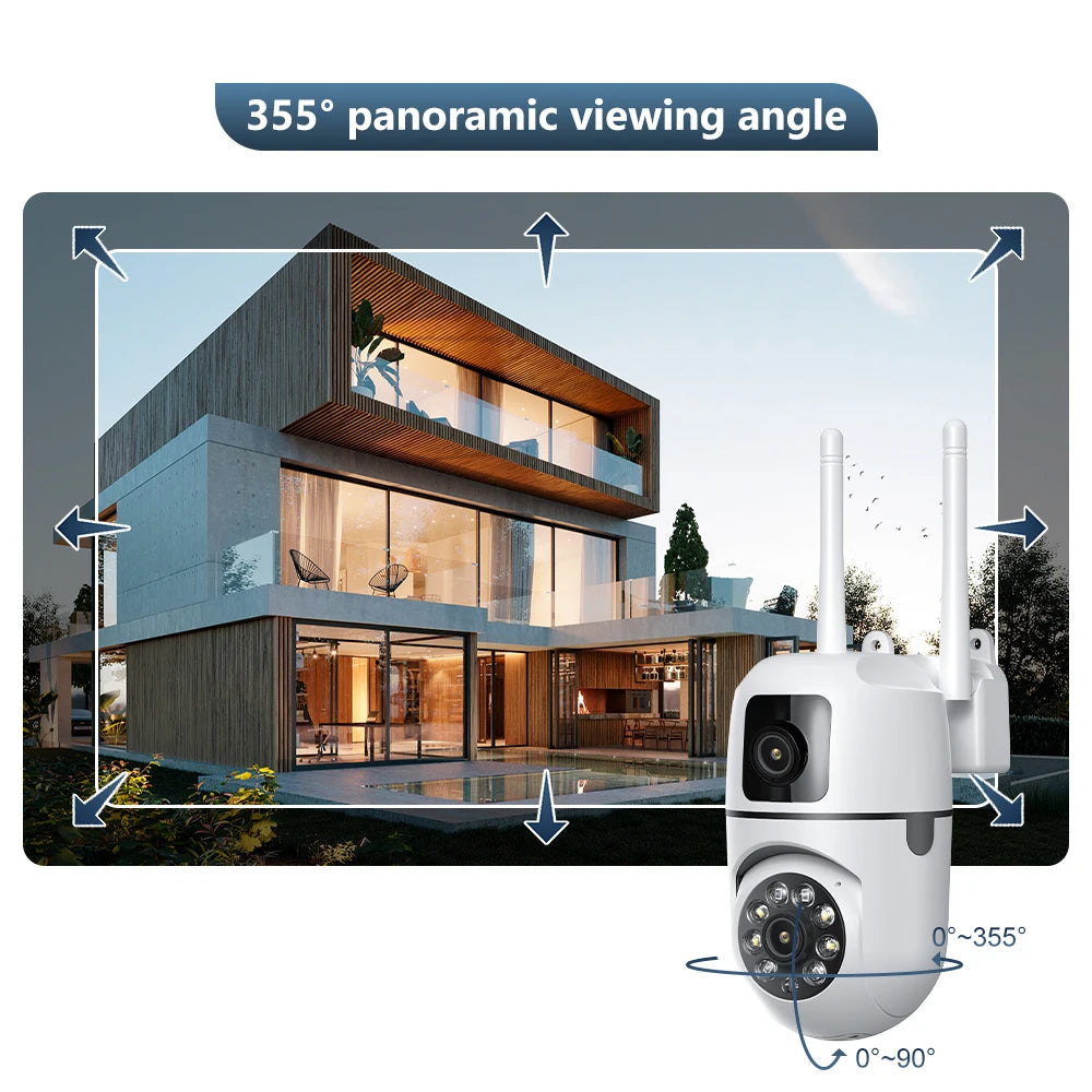 8MP Dual Lens IP Camera Outdoor Wifi Surveillance Camera PTZ Dual Screen AI Auto Tracking  Security Protection Video Waterproof