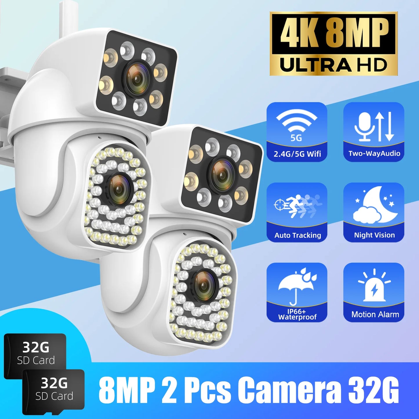 8MP 5G 4K PTZ IP WIFI Camera Dual Lens Surveillance 10X Zoom Security Cameras Outdoor Waterproof Color Night Vision Human Detect