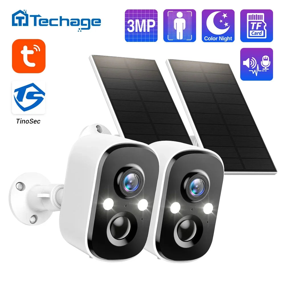 Techage Tuya 3MP Wireless Solar Battery IP Camera Outdoor Security WiFi PIR Camera Two Way Audio Human Detection Support Alex