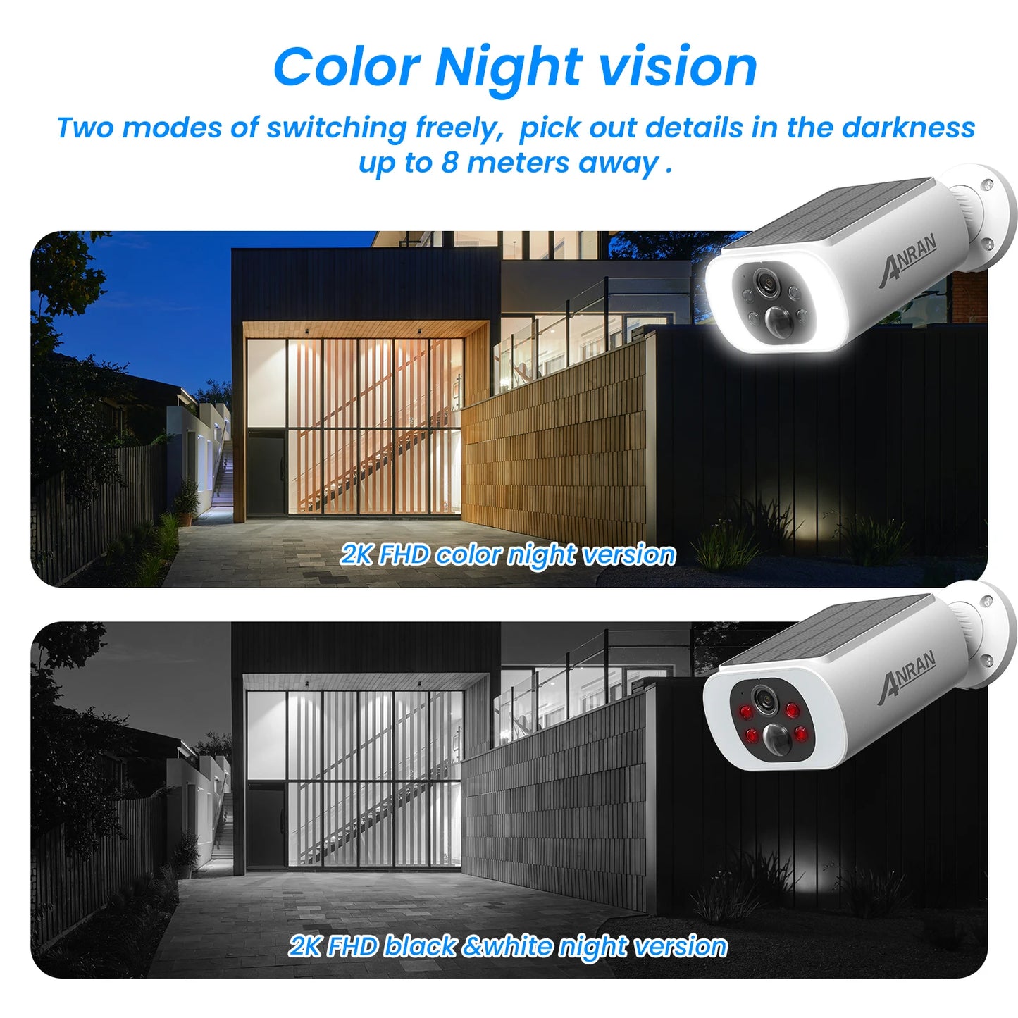 ANRAN 2K Solar Security Camera 3MP Outdoor Wireless 2.4G WIFI Camera Battery Camera Floodlight Color Night Vision Can't Add NVR