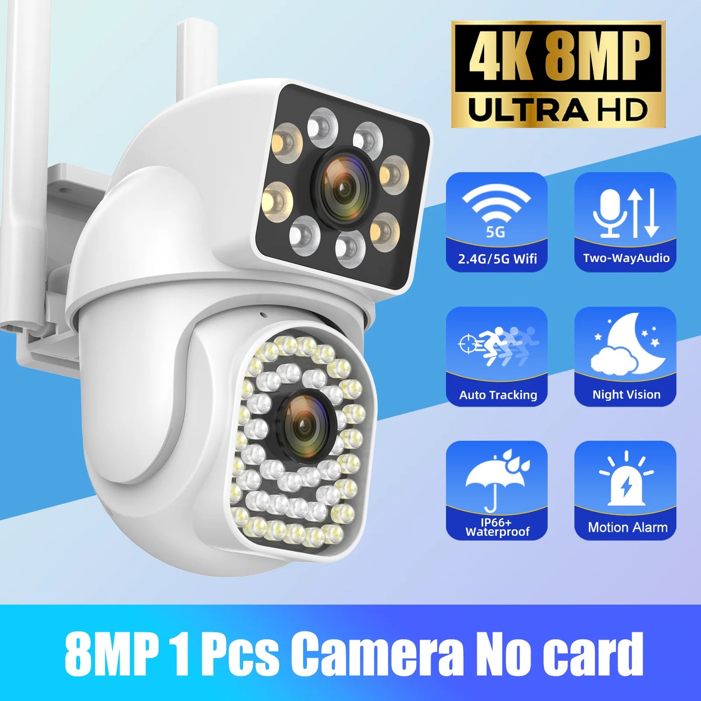 8MP 5G 4K PTZ IP WIFI Camera Dual Lens Surveillance 10X Zoom Security Cameras Outdoor Waterproof Color Night Vision Human Detect