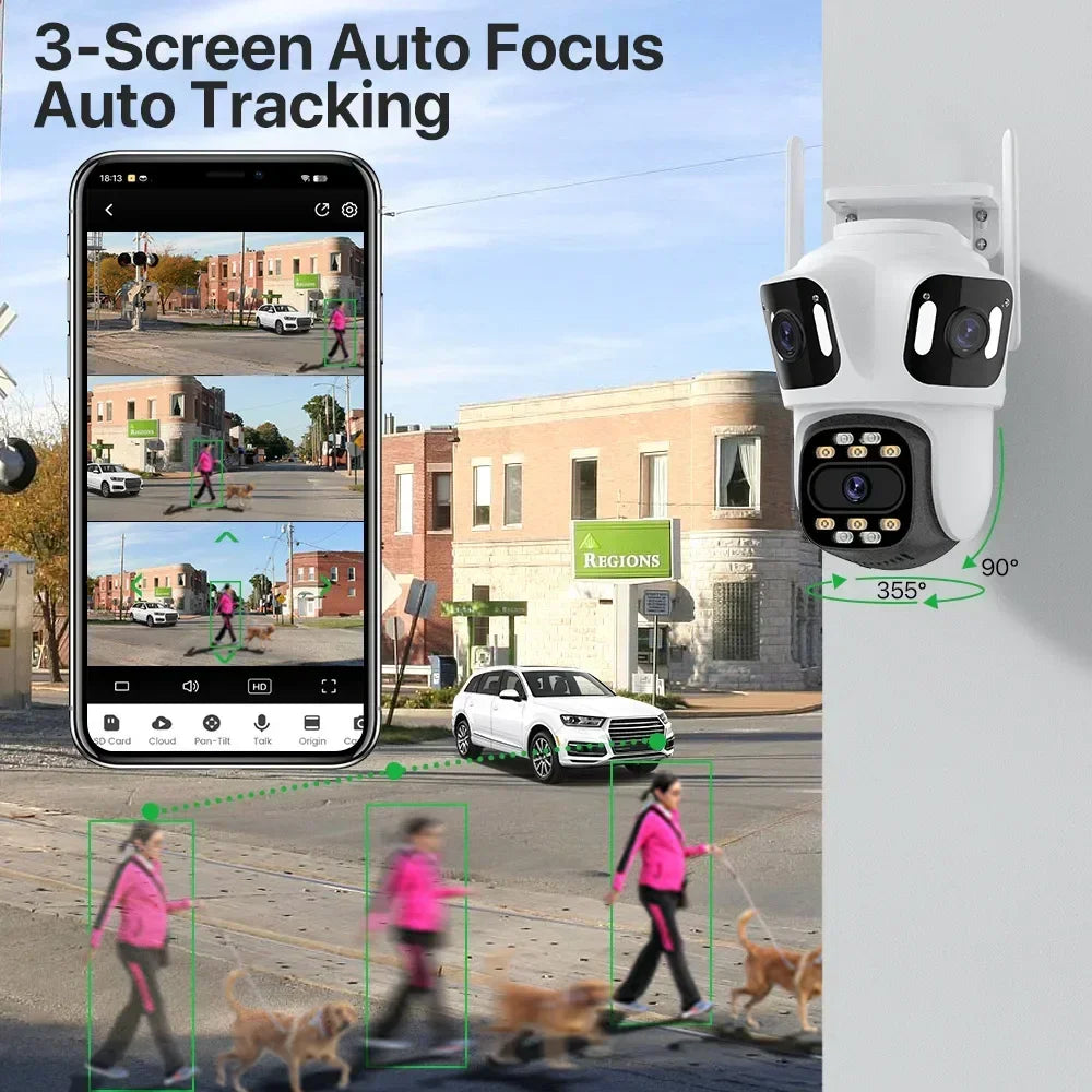 Three Lens Three Screen IP 12MP Camera WiFi External Dual Lens Auto Track Security PTZ 8MP HD Camera iCsee Video Surveillance